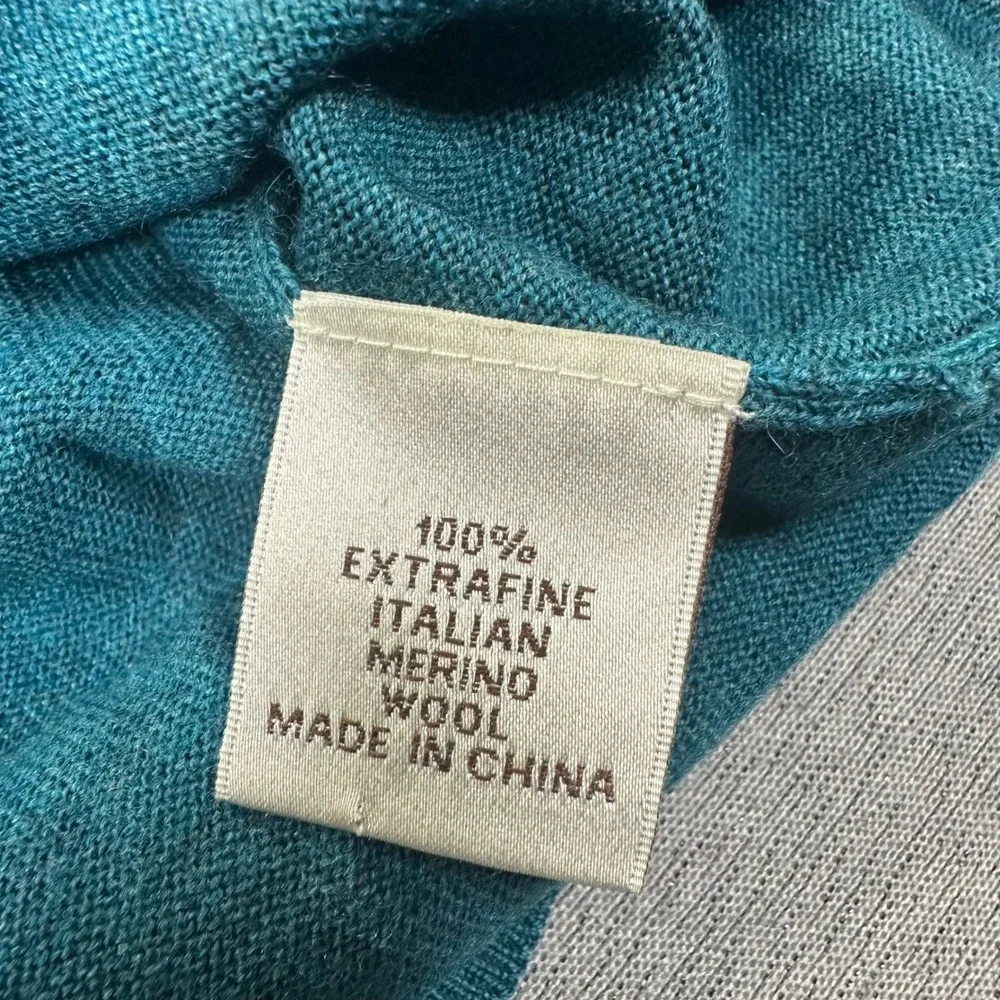Peter Millar Sweater Mens XL Teal‎ Extra Fine Italian Merino Wool V-Neck MF14S31
